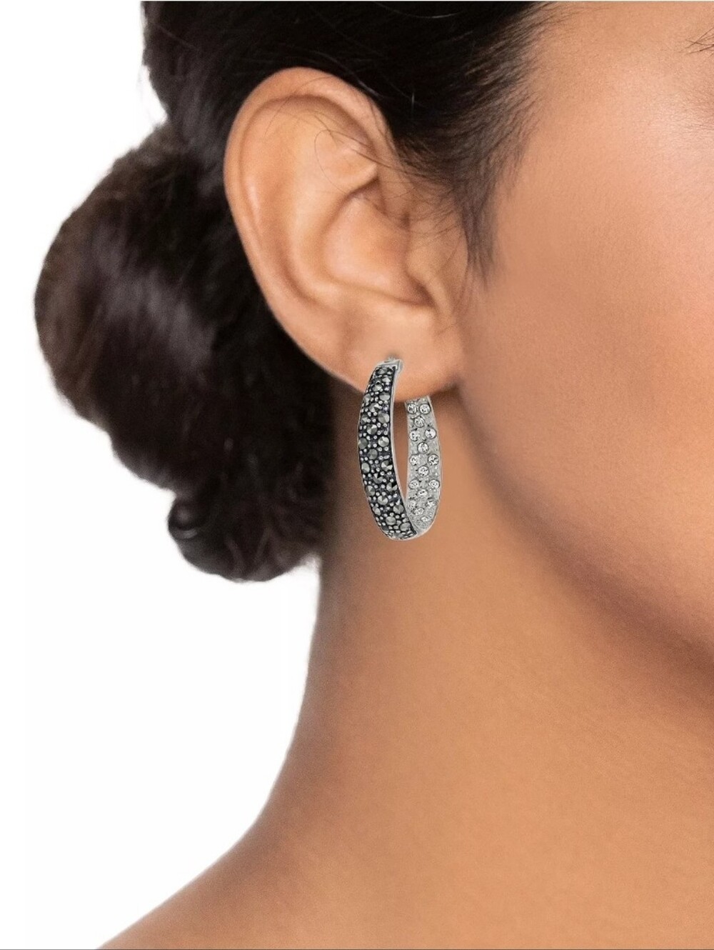 Tori Hill Sterling Silver Crystal & Marcasite Inside-Out Hoop Earrings .925